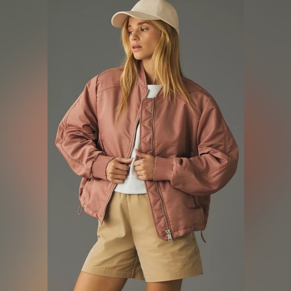 Anthropologie Jackets & Blazers - Anthropologie Pink Bomber Jacket with 2 Pockets & Ribbed Cuffs